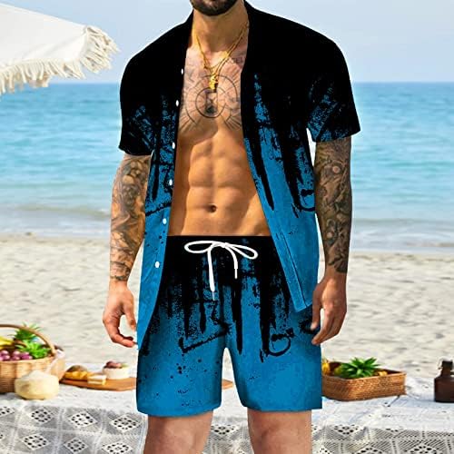 XZHDD Mens 2 חלקים תלבושת הוואי קובעת כפתור שרוול קצר בקיץ למטה סט ספלאש-דיו-דיו חולצות חוף מכנסיים