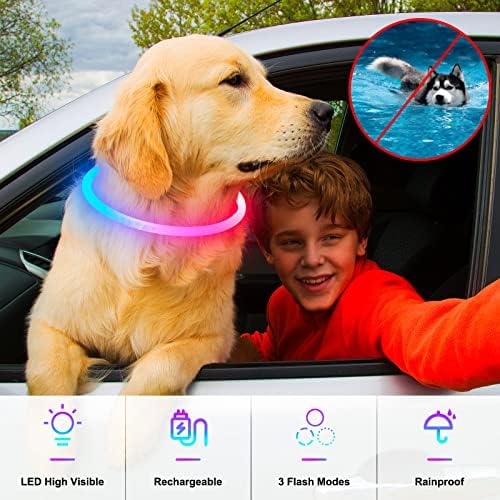 צווארוני כלבים מדליקים, USB רב צבעים נטענים נטענים דליטק LED צווארון כלבים 1 ספירה, צווארון זוהר