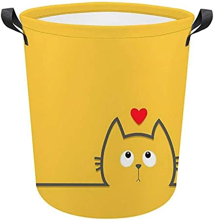 ColourLife בד אטום למים כביסה סל כביסה סל חתול צהוב פנים פנים מתקפלים על בגדי צעצועים מארגן מארגן פחים עם ידיות