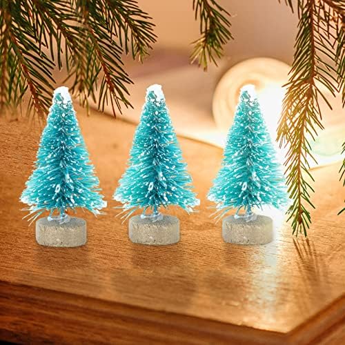 עץ חג המולד של Amosfun Mini 24 יחידות עץ אורן מיני עץ בקבוק עצי עצי שלג סיסל עם בסיס עץ עצי סיסל קטנים לחג המולד