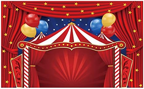 גדול למעלה קרקס נושא מסיבת רקע קרנבל קרוסלה אדום אוהל תינוק מקלחת יום הולדת צילום רקע קריקטורה וילון כוכבים בלון