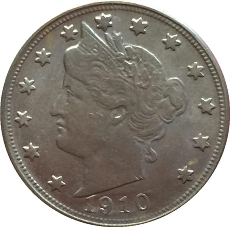 21mm1910 אמריקאי 5 סנט ניקל מטבע מטבע פליז מצופה ניקל מלאכות עתיקות מטבעות זיכרון זרות