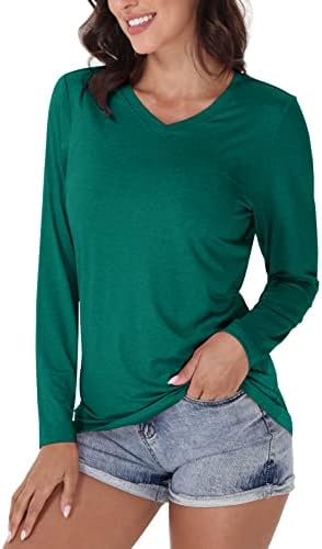 חולצות טריקו לנשים EKLENTON UPF 50+ מהירות מהירה בצבע אחיד אימון אתלטי V-Neck חולצת שרוול ארוך לנשים