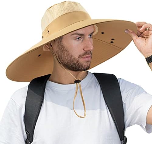 כובע דיג רחב סופר רחב UPF 50+ כובע ספארי שמש עם דש פנים צוואר נשלף