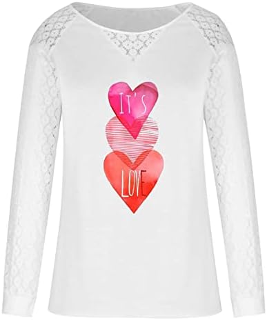 זה צמרות גרפיות של Love Heart לנשים תחרה שרוול ארוך חולצות טריקו
