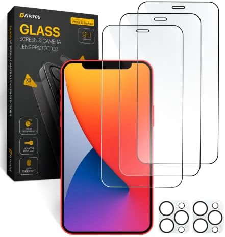 3 -Pack iPhone 12 Pro Max מגן מסך + מגן עדשת מצלמה עם 2 חבילות - כיסוי זכוכית מחוסמת של 9 שעות,