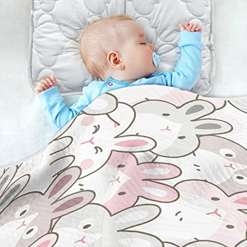 שמיכת חטיפה של ארנב חמוד ארנב חמוד שמיכת כותנה לתינוקות, קבלת שמיכה, שמיכה רכה קלה רכה לעריסה, טיולון, שמיכות