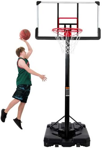 חישוק כדורסל נייד ומטרה, מערכת כדורסל חיצונית עם כוונון גובה של 6.6-10 רגל לנוער, מבוגרים