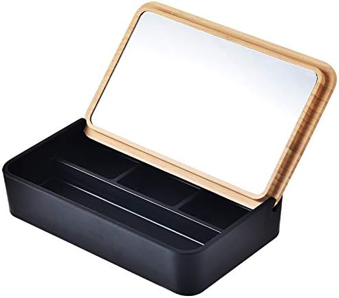 Anncus קופסאות תכשיטים בכיסוי הבמבוק עם קופסת איפור ברמה גבוהה של פח המראה-פונקציונלי בדרגה גבוהה-