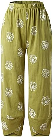 ג ' ואר נשים של כותנה פשתן מכנסיים קיץ אלסטי גבוהה מותן רחב רגל מכנסיים רופף קומפי מכנסיים עם כיסים פאלאצו
