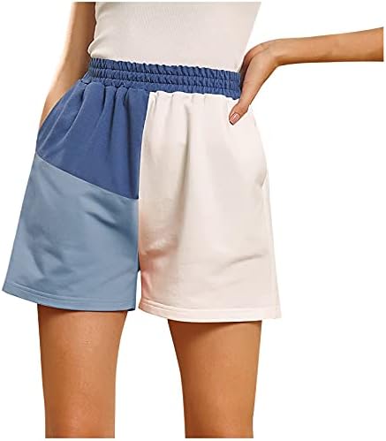 מכנסיים קצרים מזדמנים של Wocachi לנשים במותניים גבוהות בלוק צבעים טלאים מכנסי קיץ קצרים מכנסיים קצרים