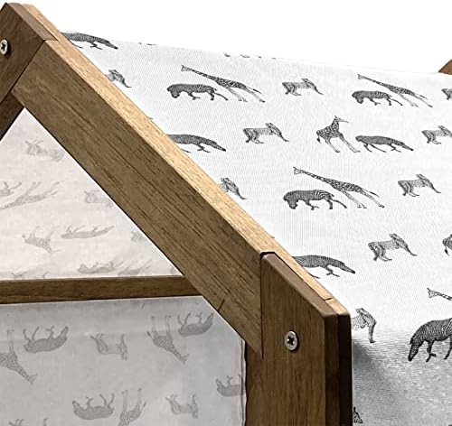 בית מחמד מעץ ברדלס לונא -לונאני, דפוס סקיצה בסגנון אמנות ג'ירפה זברה וחיות בר צ'יטה, מלונה כלבים