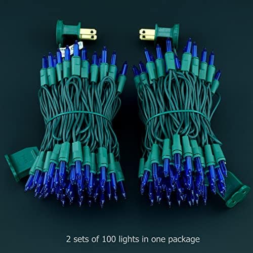 Yuletime 200 אורות חג מולד כחולים, חבילה של 2 גדילים של 21 ft 100 Count ul ul Certified Deconescent Mini Stringlight