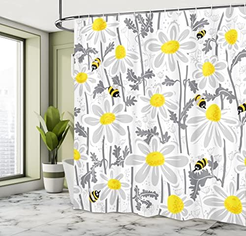 וילון מקלחת אפור של אמבסון, דבורים פרחי חינניות בפעם האביב עלי כותרת דבש פלורט טוהר טבע פורח, סט עיצוב אמבטיה
