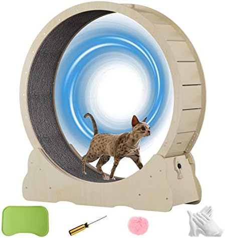 חתול גלגל ממתח לחתולים מקורה עם נעילת פין. גלגל תרגיל חתול בקוטר גדול עשוי מעץ מלא טבעי. בתוך קוטר
