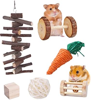 Qwinee 6 PCS אוגר צעצוע לעיסה מעץ מעץ קטן לחיות טוחנים צעצועים שיניים אביזרי טיפוח ספורט צעצועים עבור ארנבים גרבילים
