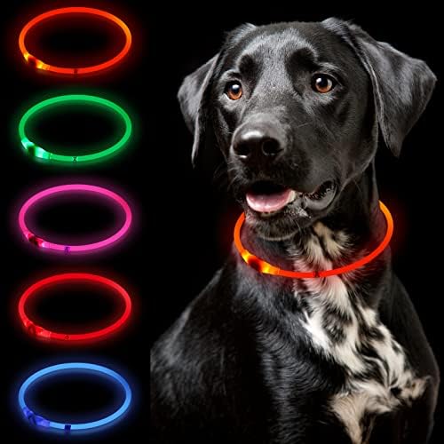 צווארון כלב הובלה צווארוני כלבים, אורות כלבים להליכה בלילה, זוהר בצווארון הכלב הכהה לכלבים