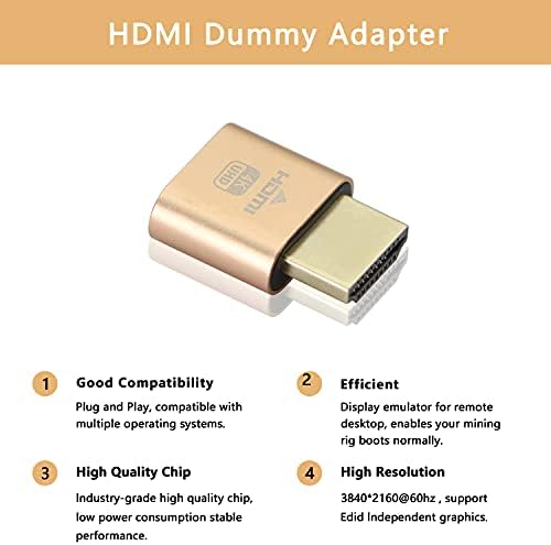 XMSJSIY HDMI דמה תקע 4K HDMI תצוגה אמולטור צג וירטואלי מתאם רוח רפאים ללא ראש עבור Ethereum et Zec BTC כרייה