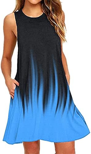 שמלות קיץ לנשים 2023 חוף פרחוני חולצת טי שמלה קיצית ללא שרוולים צוואר עגול כיסים מזדמנים שמלת טנק בוהו
