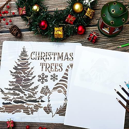 8 חבילות סטנסילים גדולים לחג המולד לציור על עץ, 12 על 12 אינץ ' חג המולד לשימוש חוזר סטנסילים מלאכת גנום