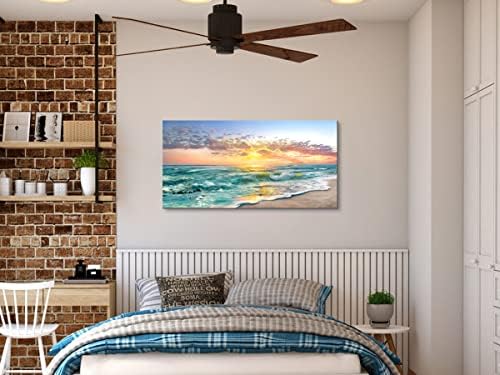 תמונות חוף אוקיינוס לעיצוב קיר-אמנות קיר לסלון גודל גדול מעל המיטה-תמונות חוף וחול בצבע כחול