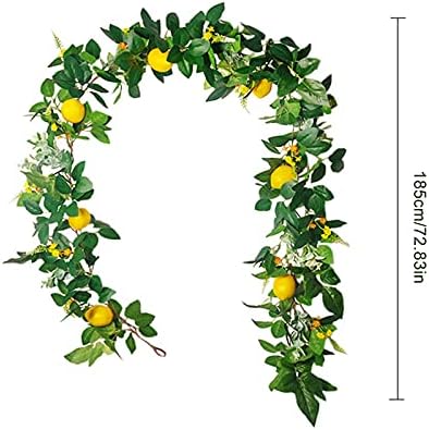 Kwqbhw 6 ft זל לימון מלאכותי, זר ירק אביב עם לימונים ופרחים, זר פרי קיץ לקיץ לתיאור שולחן קיר קיר עיצוב חתונה