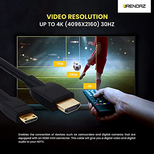 BRENDAZ 4K MINI HDMI לכבל HDMI-כבל Ultra HD 2.0 במהירות גבוהה 15-רגל. תואם ל- Canon EOS 5D Mark II, Mark III ו-