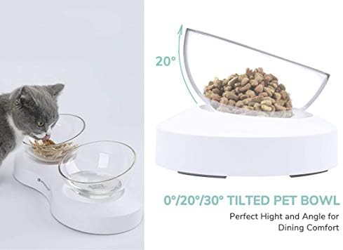 קערות חתול כלבים של Lumoleaf, קערת חתולים מוגבהת, קערת מים מזון מוגבהת של חתול, עיצוב מוטה 0-30