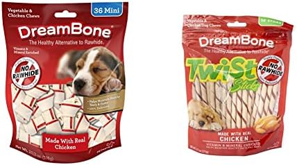 Dreambone ירקות ועוף כלבים לעיסה, ללא עור גולמי, מיני, DBC-02028, 36 ספירת מקלות טוויסט, לעיסה נטולת עור