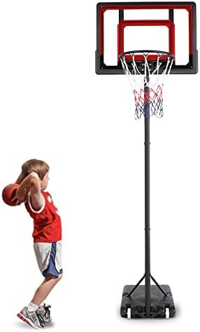 כדורסל חישוק לילדים חיצוני כדורסל המטרה נייד כדורסל מערכת סט עם גובה מתכוונן 5.4 רגל - 7 רגל עם גלגלים