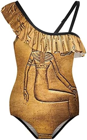 אוסף מצרי חתול עשב אמנות עתיקה מצרית בגדי ים של בנות כתף אחת לפרוע בגדי ים בגד ים וחוף