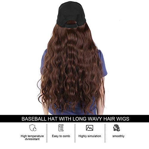 סינטטי גל בייסבול עם שיער חום שחור גלי נשים כובעי פאה עם שיער גלי הרחבות