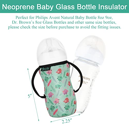 סט ביוטיפלייר של 3 מבודד בקבוקי תינוק מזכוכית לשימוש חוזר שרוולים מתכווננים עם ידיות כפולות