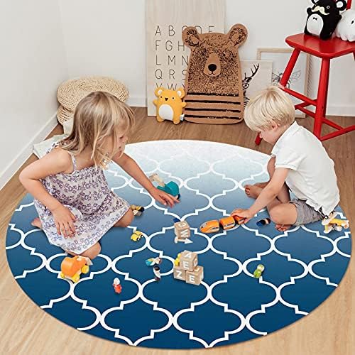 שטיח אזור עגול גדול לחדר שינה בסלון, שטיחים 6ft ללא החלקה לחדר ילדים, מחצלת רצפת שטיחים רטרוקו רטרו מרוקו כחולה