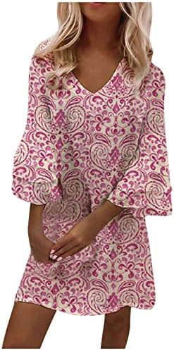 ארוך שרוול מקסי שמלה לנשים אופנה טמפרמנט אלגנטי מודפס עם צווארון 3/4 שרוולים מיני שמלה