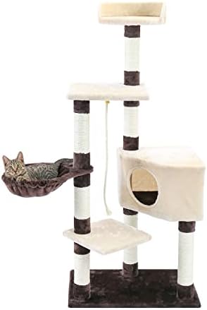 רב - רמת חתול עץ לחתולים עם מפנק מוטות יציב חתול טיפוס מסגרת חתול השריטה לוח צעצועי אפור & מגבר; בז