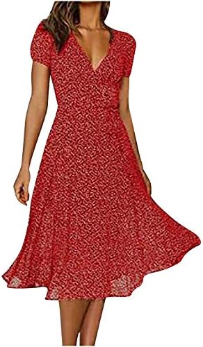 קיץ נשים טוניקת שמלה טרנדי מקרית בוהו פולקה נקודות צוואר חוף שמלות קצר פאף שרוול זורם קו מיני שמלה