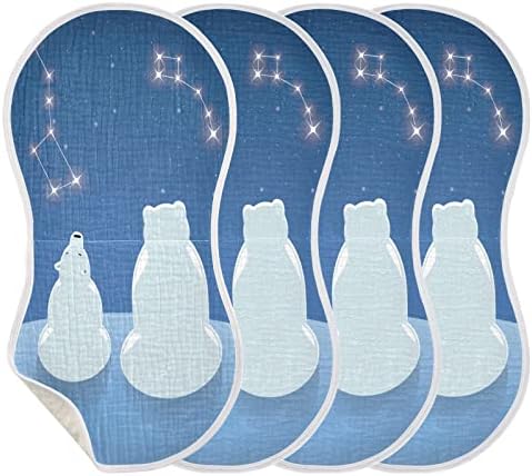 Yyzzh דוב קוטב דוב כחול שמיים כוכבים כוכבים מוסלין בגידים לתינוק 4 חבילה כותנה כביסה כביסה של תינוקות