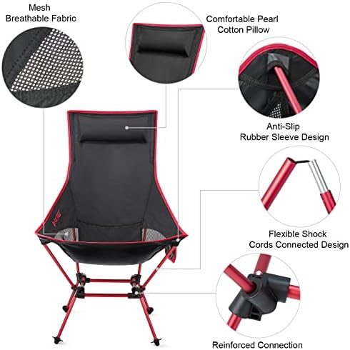 G4free 2 pcs קלים משקל נייד כיסא מחנה גב גבוה, כיסא קפלים כיסא דשא כבד 330 קילוגרמים עם משענת ראש וכיס לטיולי