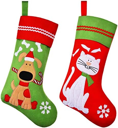 2 חתיכות חיית מחמד גרבי חג מולד מחמד חג המולד קישוט גרב עם דפוס חתול כלב רקום אח תלייה גרביים לקישוט