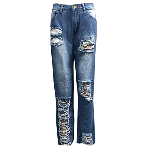 נשים נהרס גלם מכפלת ג 'ינס גבוהה מותן קרע רופף החבר ג' ינס מכנסיים במצוקה קרסול שטף ז ' אן מכנסיים