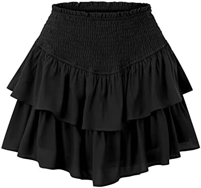 חצאית טול מוצקה לנשים חצאיות קו עבור בנות חצאיות קצרות ומותניים גבוהים פרוע שולל שולי התלקחות מיני חצאית
