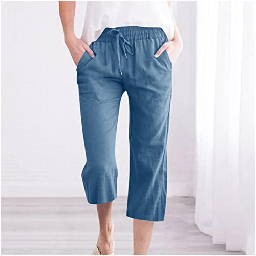 מכנסי קפרי של סמידוב לנשים מזדמנים 2023 משיכת קיץ אלסטית פשתן מותניים גבוהים מכנסיים קצוצים ברגליים רחבות