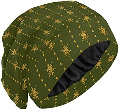כובע גולגולת כובע שינה כובע כובע מכונף כפיות לנשים חג המולד לשנה החדשה פתיתי שלג ירוק כובע שינה זהוב כובע שיער