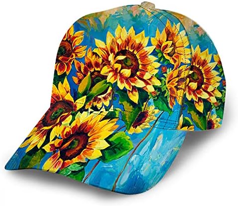 וונדרטס חמניות כובע בייסבול ציור שמן מקורי ציור פריחה יפה נשים נשים אבא מתכוונן כובע ספורט כובע צבעוני