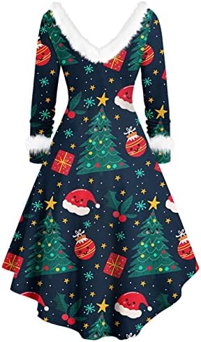 WYTONG נשים הדפס חג המולד שמלת מקסי שמלת מותניים גבוהה קוקטייל שמלת שיבה הביתה שמלת עקרת בית משנות החמישים שמלת